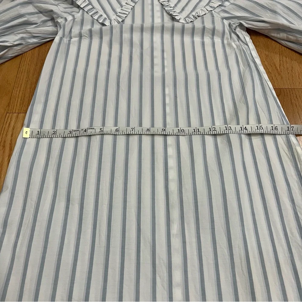Ganni Blue and White Striped Balloon Sleeve Dress - Picture 10 of 12